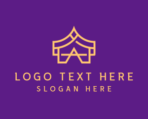 Tent - Golden House Letter A logo design