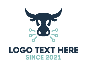 Bull Fighting - Blue Digital Bull logo design