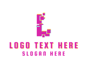 Techno - Pixel Glitch Letter L logo design