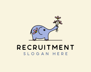 Cute - Elephant Flower Bouquet logo design