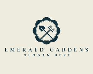 Shovel Rake Yard Gardening logo design