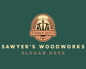 Woodwork Hammer Chisel logo design