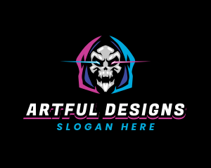 Skull Gaming Neon logo design