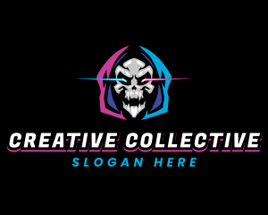 Skull Gaming Neon logo design