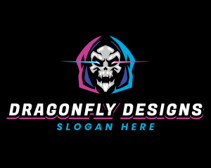 Skull Gaming Neon logo design