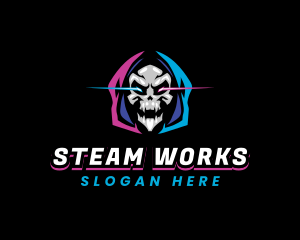 Steam - Skull Gaming Neon logo design