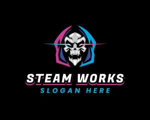 Skull Gaming Neon logo design