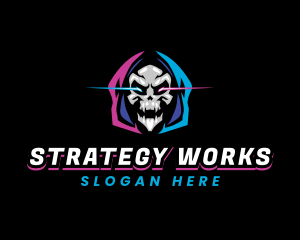 Skull Gaming Neon logo design