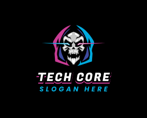 Skull Gaming Neon logo design