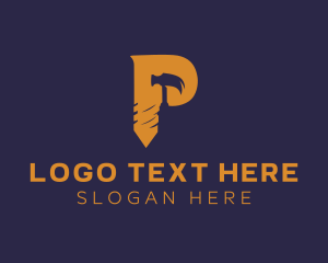 Draftsman - Hammer Screw Letter P logo design