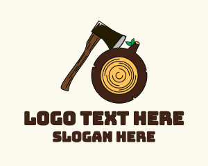 Brown Circle - Axe Wood Log logo design