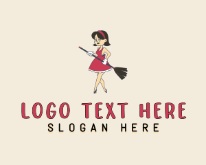 Maid - Female Broom Janitress logo design