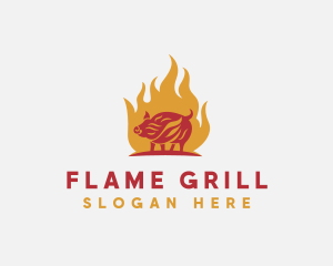 Grill - Flame Pork Grill logo design