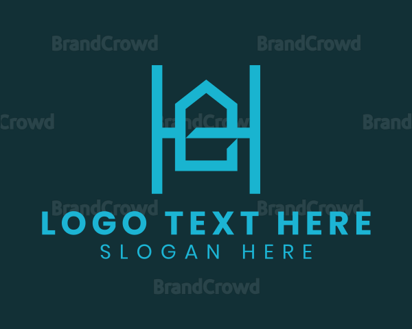 Blue Geometric House Letter H Logo