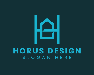 Blue Geometric House Letter H logo design