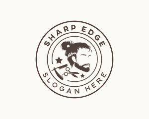 Scissor - Hipster Man Hairstyle Barber logo design