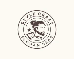 Hipster Man Hairstyle Barber logo design