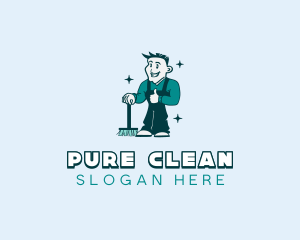 Janitor Man Cleaning logo design