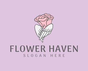 Winged Rose Flower logo design