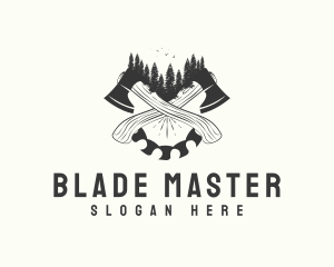 Saw Blade Axe Wood Cutting logo design