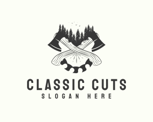 Saw Blade Axe Wood Cutting logo design