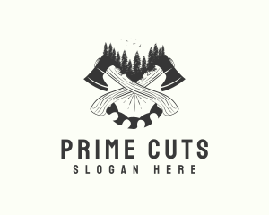 Saw Blade Axe Wood Cutting logo design