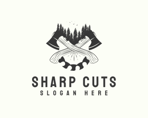 Saw Blade Axe Wood Cutting logo design