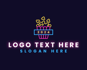 Theater - Neon Light Popcorn logo design