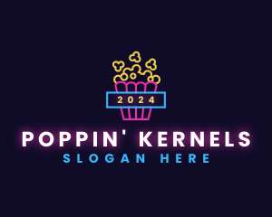 Popcorn - Neon Light Popcorn logo design