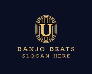 Banjo - String Instrument Oval Letter U logo design