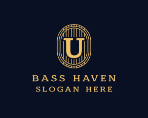 Bass - String Instrument Oval Letter U logo design