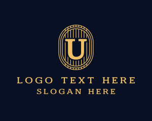Lute - String Instrument Oval Letter U logo design