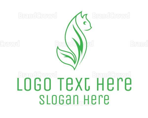 Green Eco Leaf Cat Logo