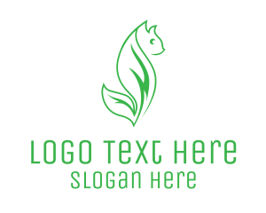 Cat - Green Eco Leaf Cat logo design