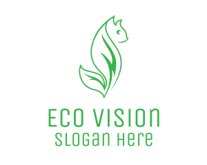 Green Eco Leaf Cat logo design