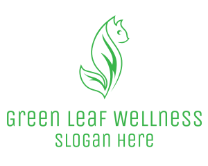 Green Eco Leaf Cat logo design