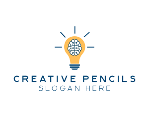 Brain Idea Light Bulb logo design