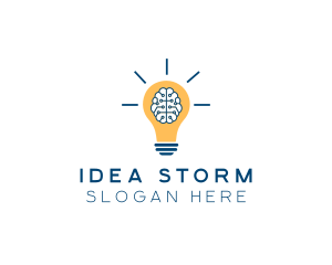 Brain Idea Light Bulb logo design