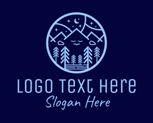 Starry Night - Night Forest Mountain logo design