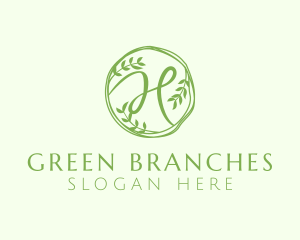 Branches - Green Herbal Letter H logo design