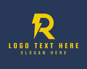 Voltage - Yellow Thunderbolt Letter R logo design