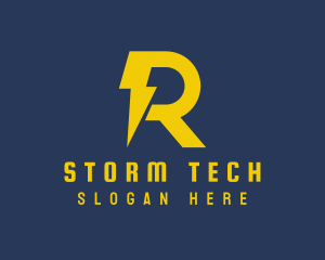 Storm - Yellow Thunderbolt Letter R logo design