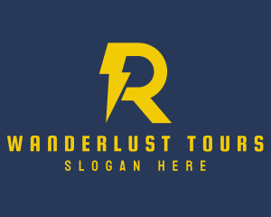 Yellow Thunderbolt Letter R  logo design