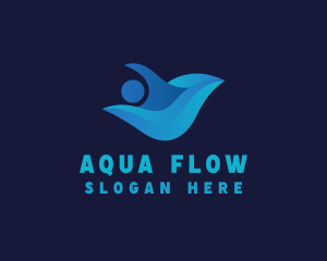 Flow - Swimmer Wave Athlete logo design