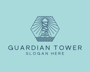 Blue Nautical Lighthouse Tower logo design