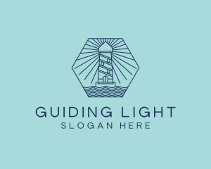 Blue Nautical Lighthouse Tower logo design