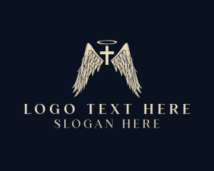 Catholic - Cross Halo Wings logo design
