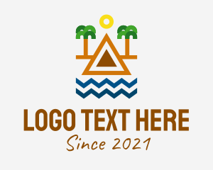 Swimming Pool - Tropical Island Outline logo design