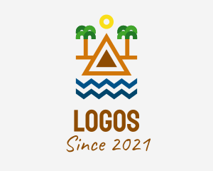 Seaside - Tropical Island Outline logo design