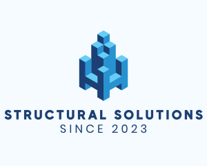 Structural - 3D Block Cube Building logo design